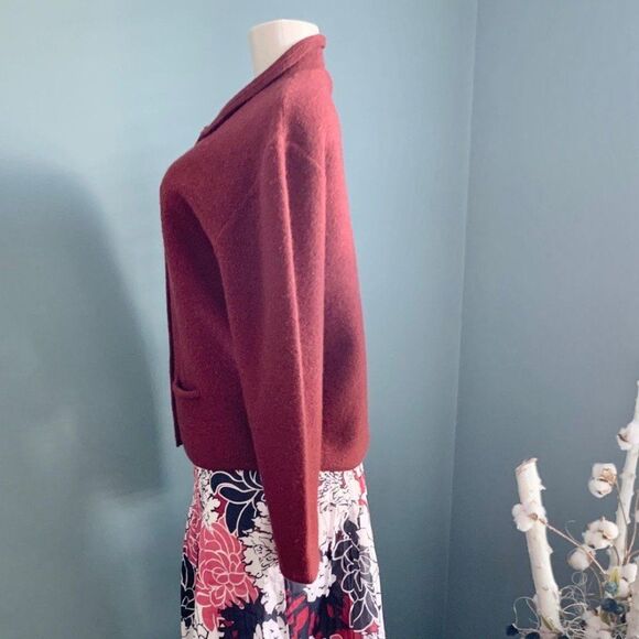 Vintage Weathervane Button Down Collared Maroon 100% Wool Cardigan Size Medium - Picture 3 of 8